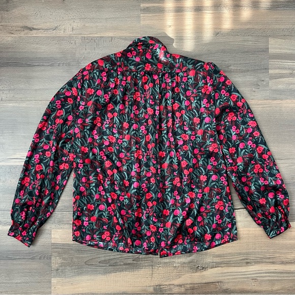 Vintage Dana Alexander Floral Button Down Long Sleeve Blouse Black Red Sz 14 - Picture 6 of 8